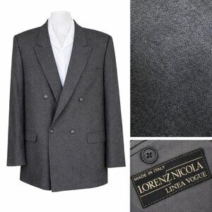 Vintage 80s 90s Lorenz Nicola Italy Wool Double Breasted Blazer EU56L US46L Gray